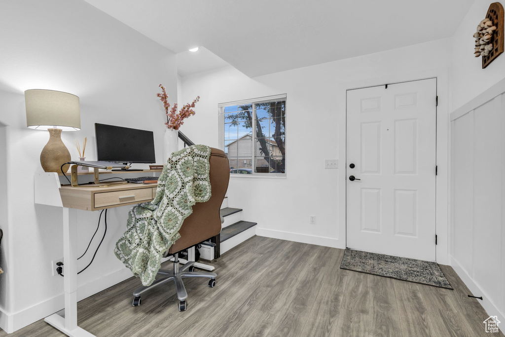 Office space featuring hardwood / wood-style floors