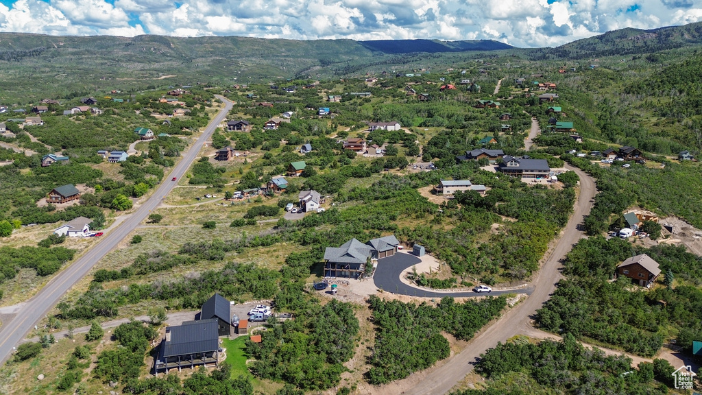 Aerial view featuring a mountain view