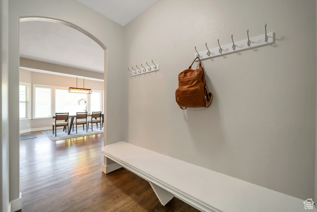 Mudroom with wood-type flooring