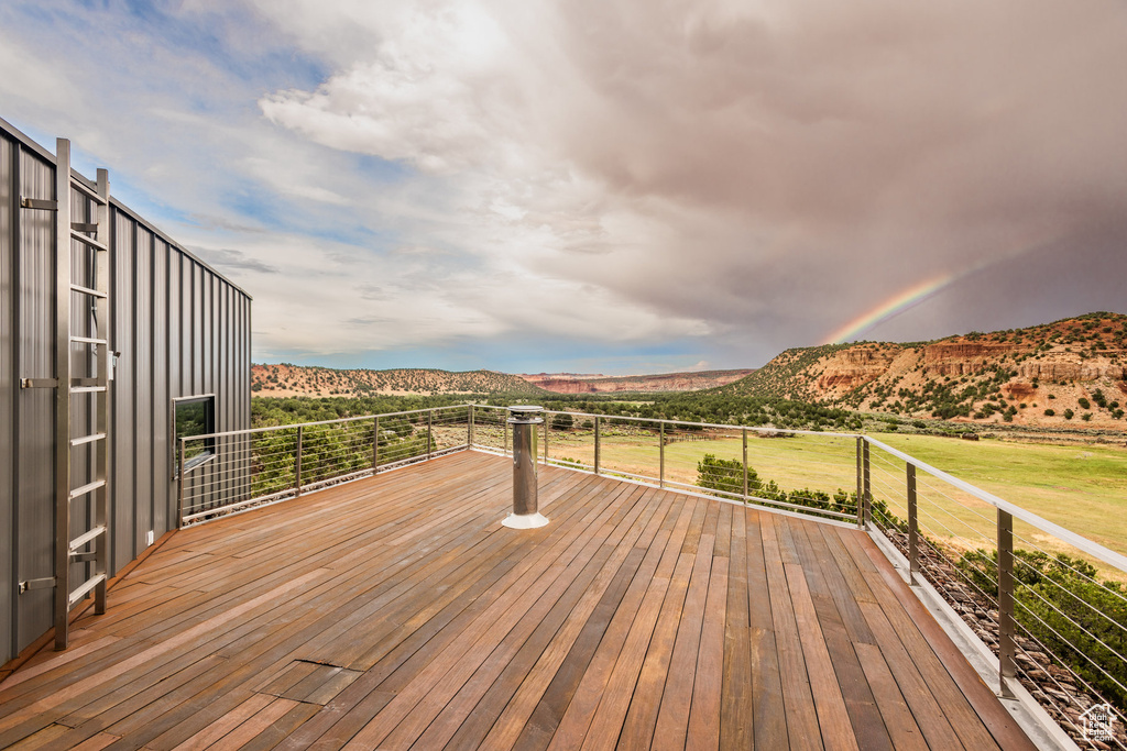 Wooden terrace with a mountain view