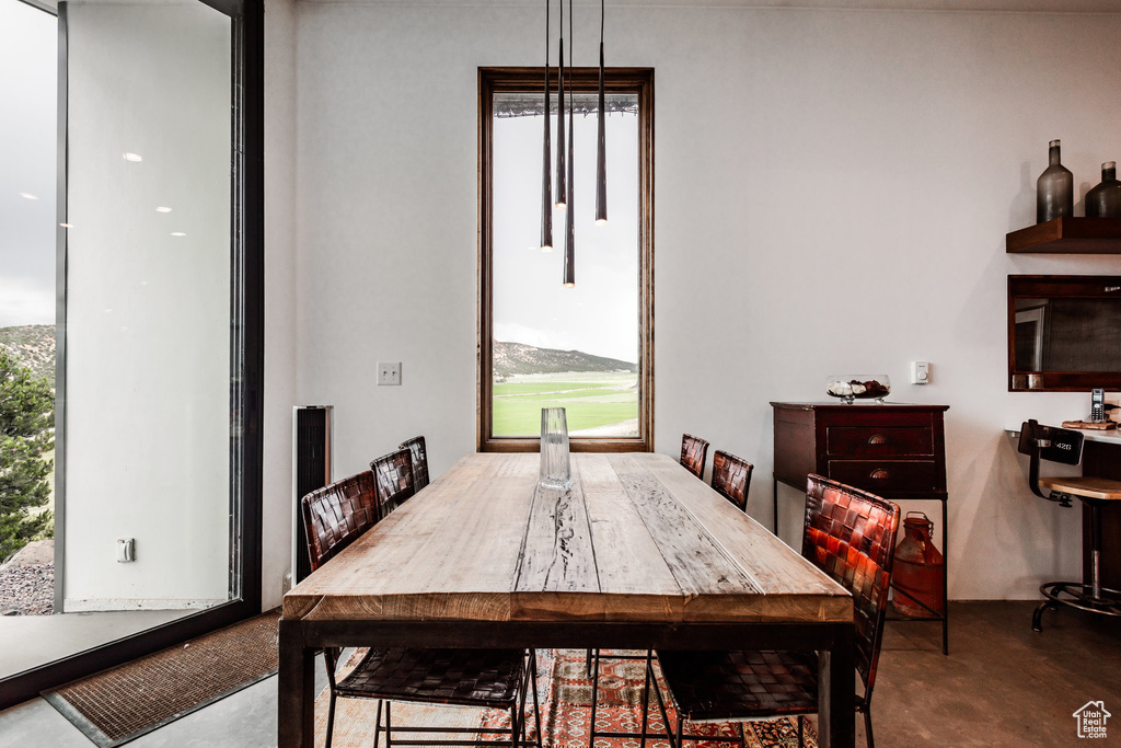 Dining room with concrete floors