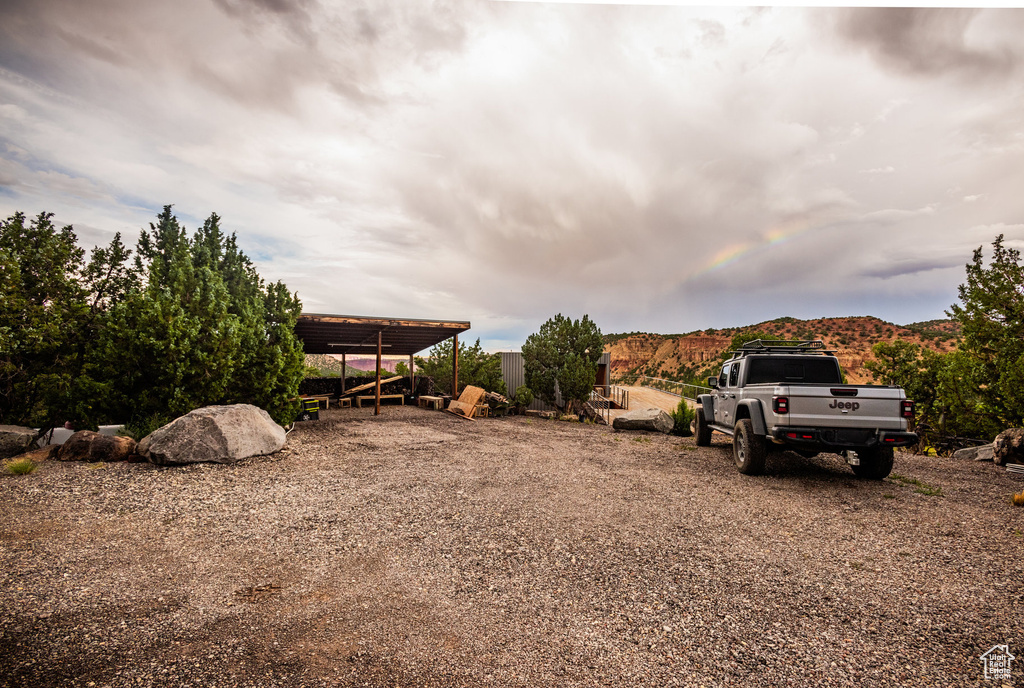 View of yard with a mountain view