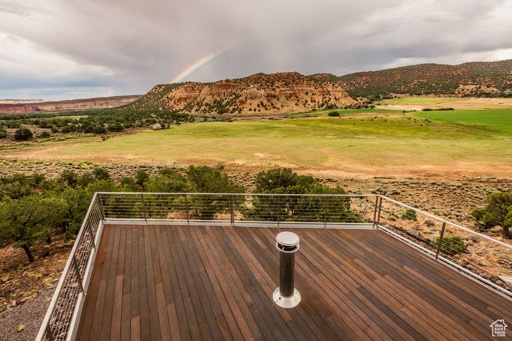 Wooden terrace with a mountain view