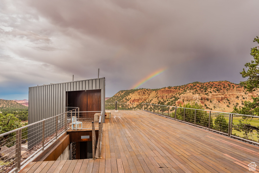 Deck featuring a mountain view