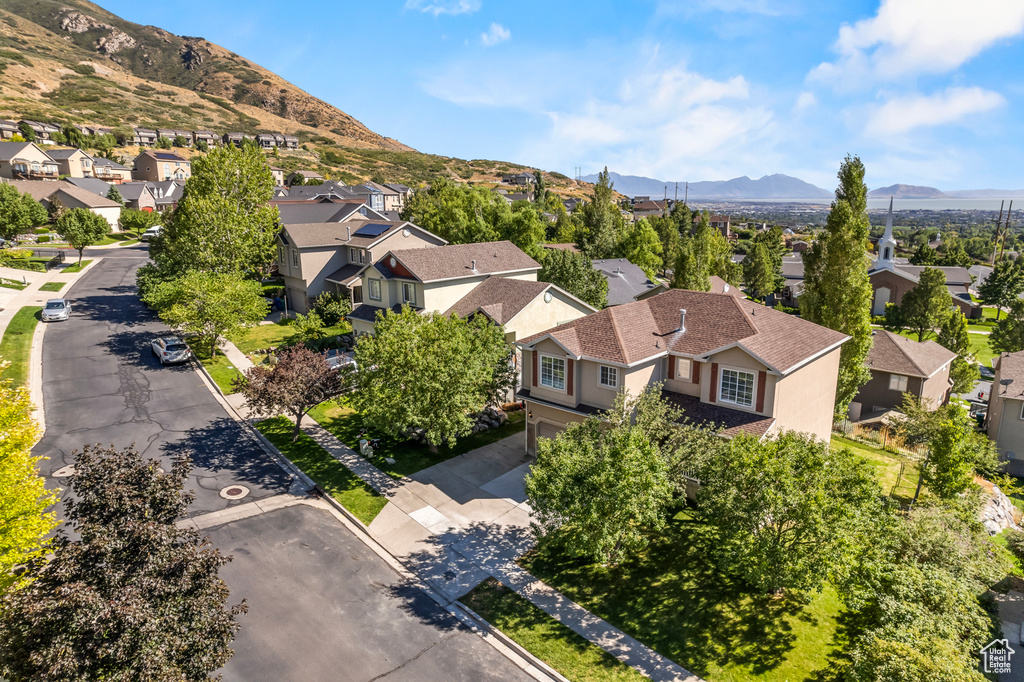 Aerial view featuring a mountain view