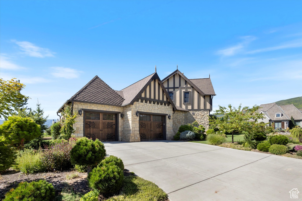 Tudor house with a garage