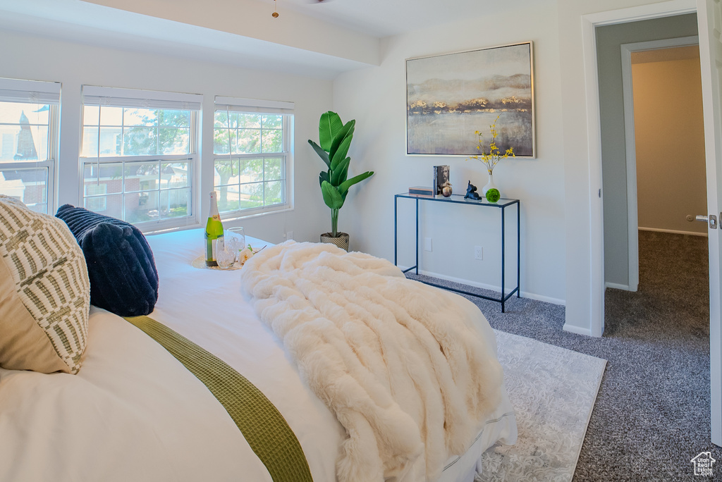 Bedroom with carpet flooring