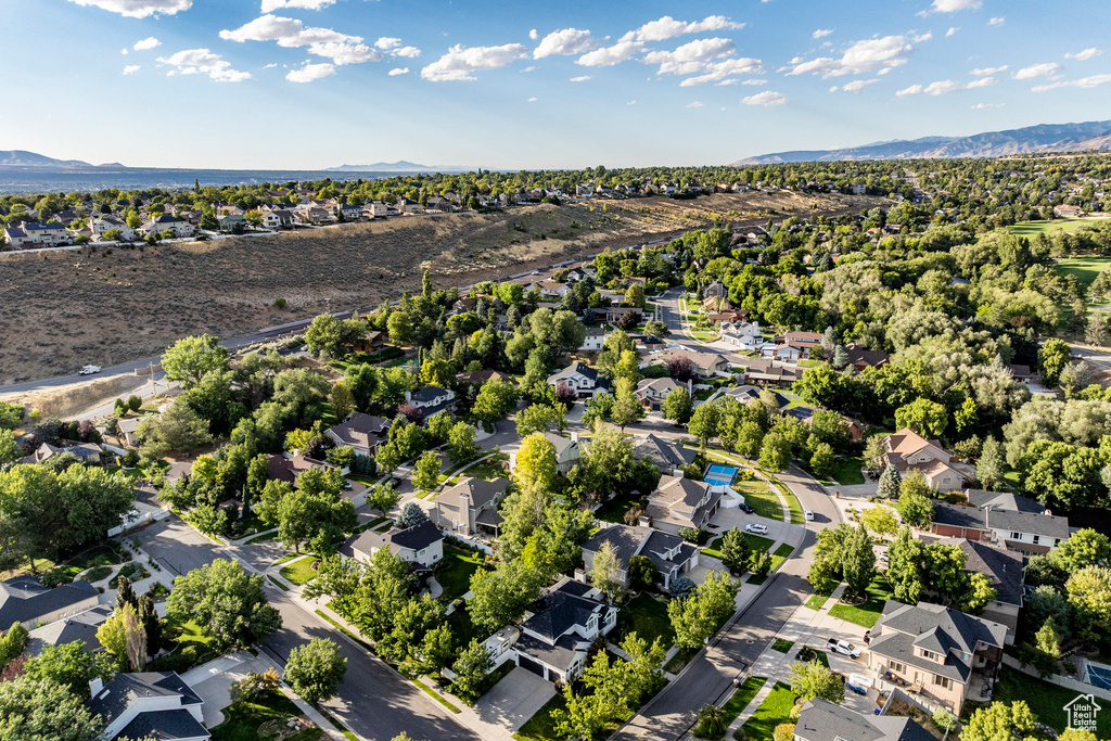 Aerial view featuring a mountain view