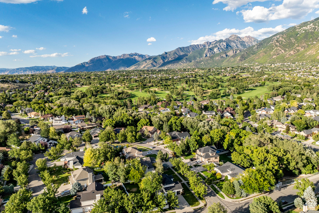 Drone / aerial view with a mountain view