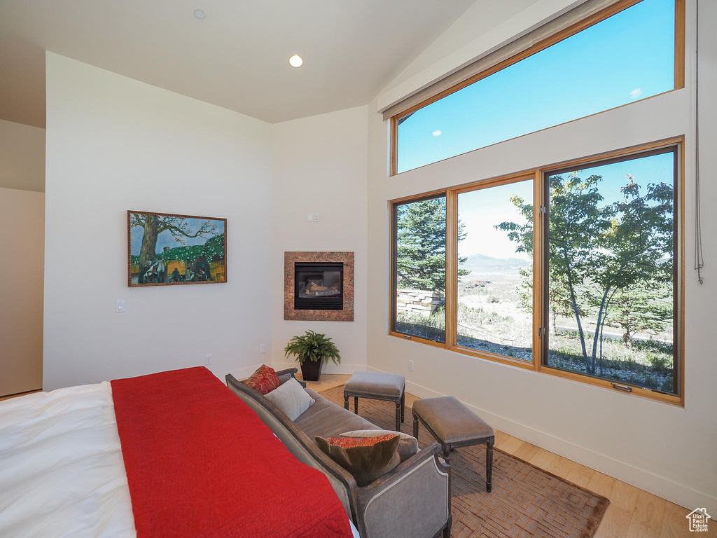 Bedroom featuring vaulted ceiling and wood-type flooring