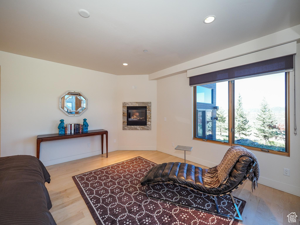 Living room with light hardwood / wood-style floors