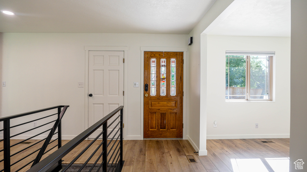 Foyer entrance featuring light wood-type flooring