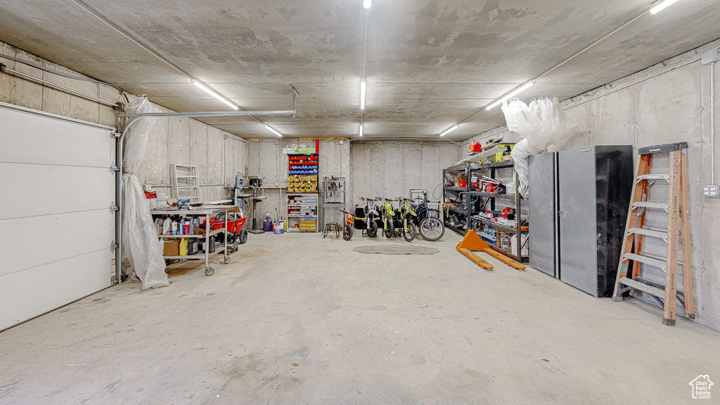 Garage with a workshop area