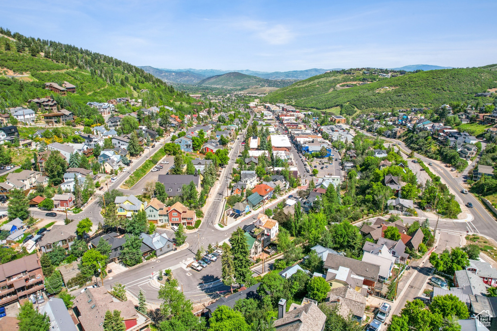 Aerial view featuring a mountain view