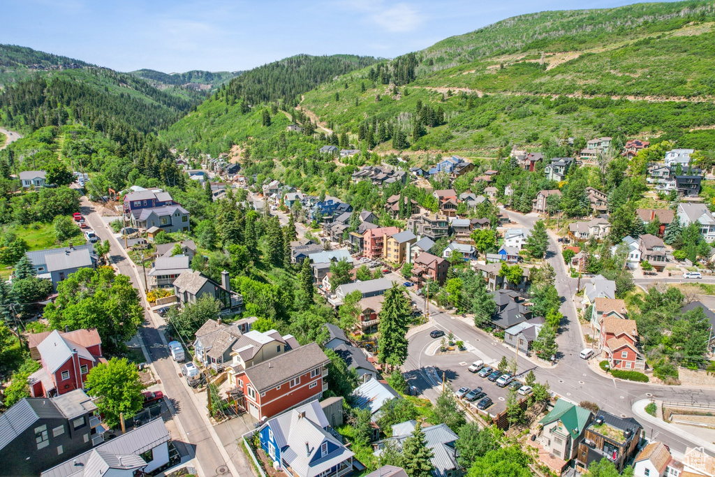 Aerial view featuring a mountain view