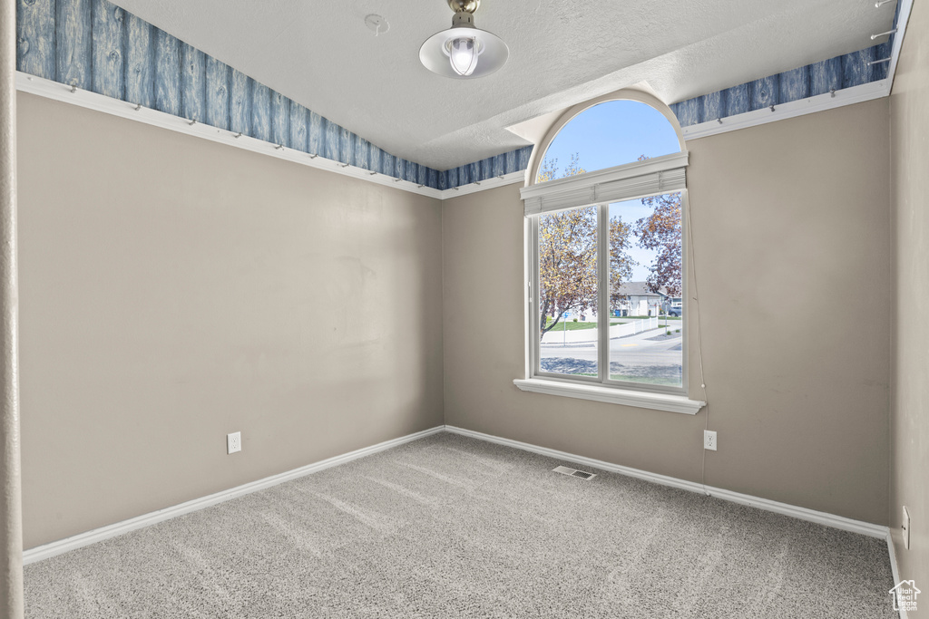 Spare room with carpet flooring, baseboards, and visible vents