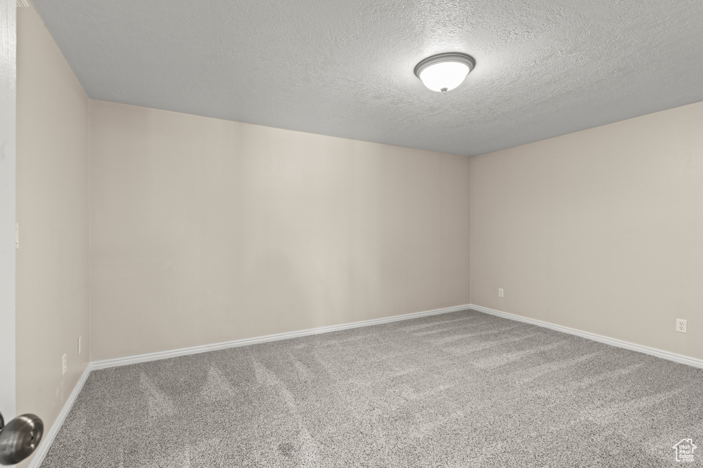 Empty room featuring baseboards, carpet flooring, and a textured ceiling
