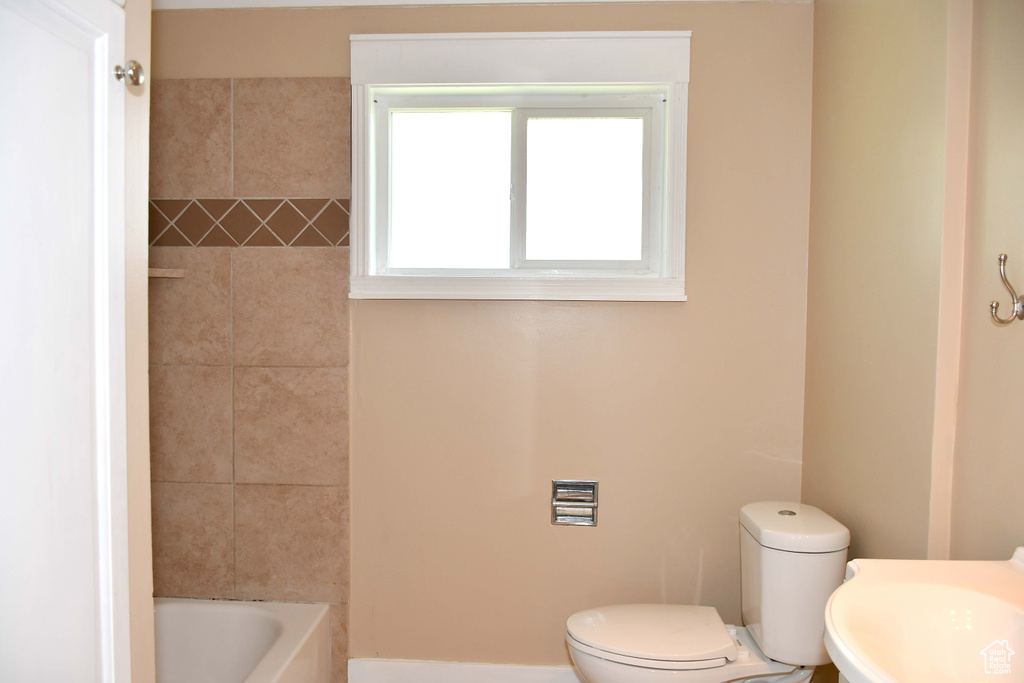 Bathroom with shower with separate bathtub and toilet