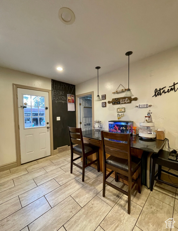 View of tiled dining space