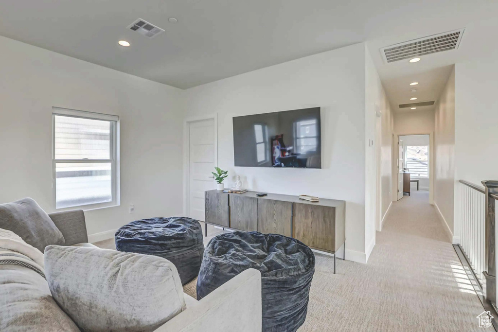 Living room featuring a wealth of natural light and light carpet