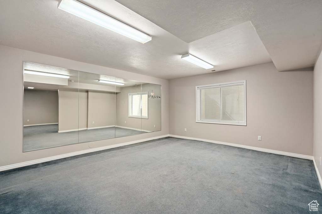 Carpeted empty room with a textured ceiling