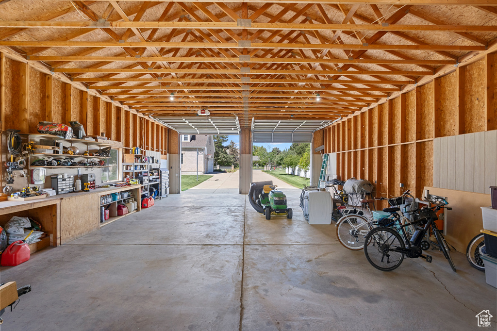 Garage with a workshop area