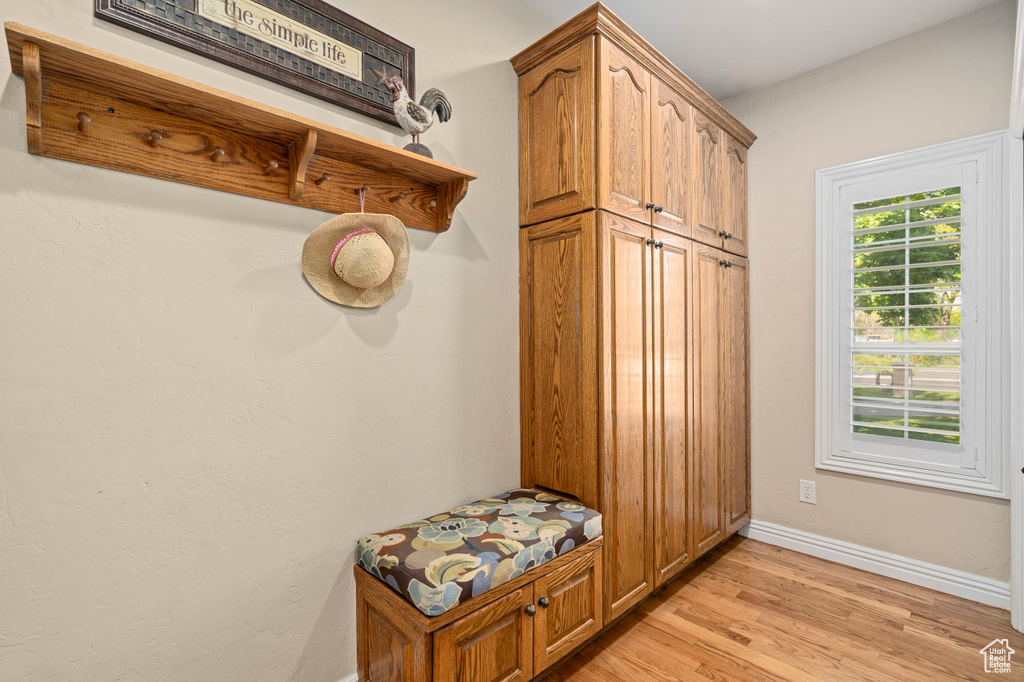 Mudroom featuring light wood-type flooring