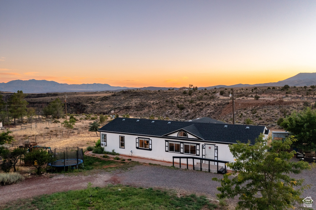 Exterior space featuring a mountain view