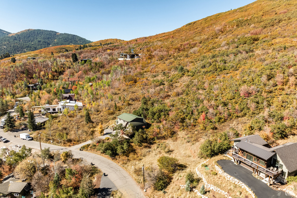 Drone / aerial view of a mountain backdrop