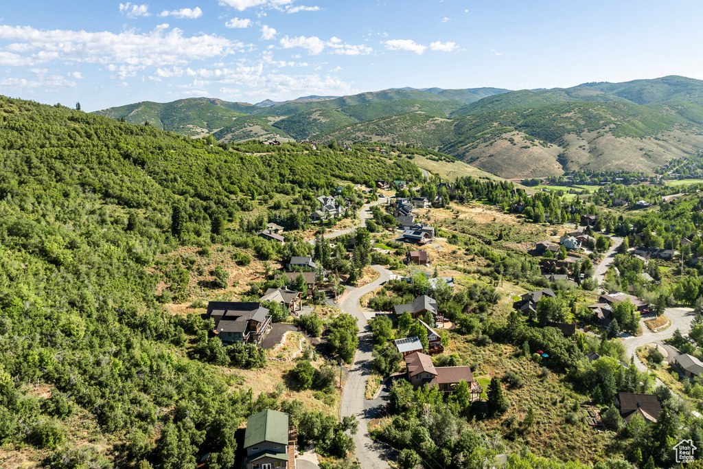 Bird's eye view of mountains and a heavily wooded area