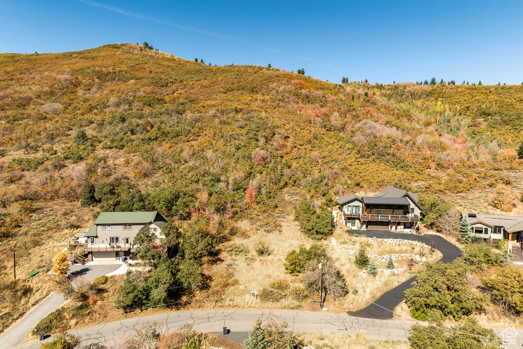 View from above of property featuring a mountain backdrop