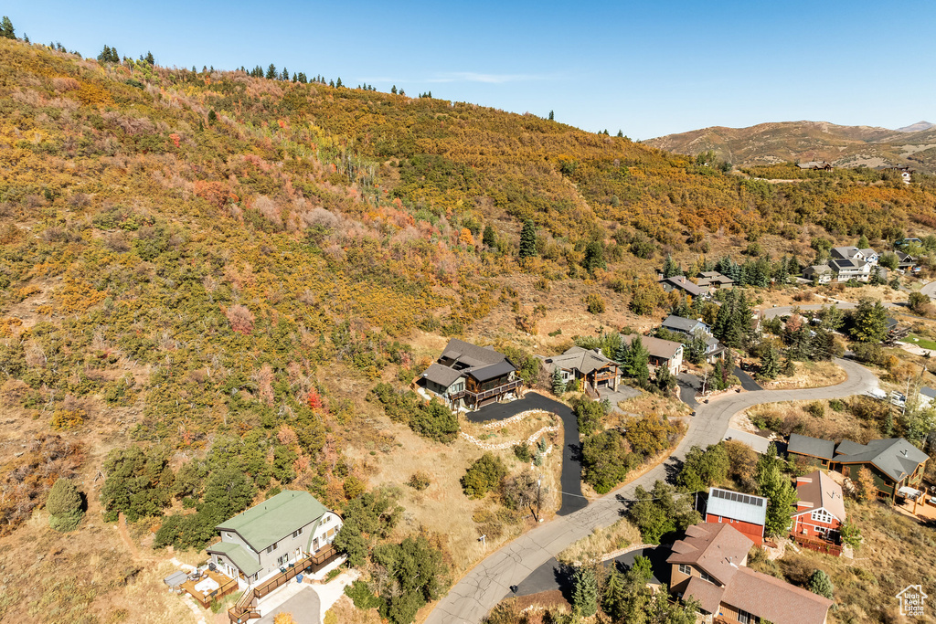 Aerial view of residential area with mountains