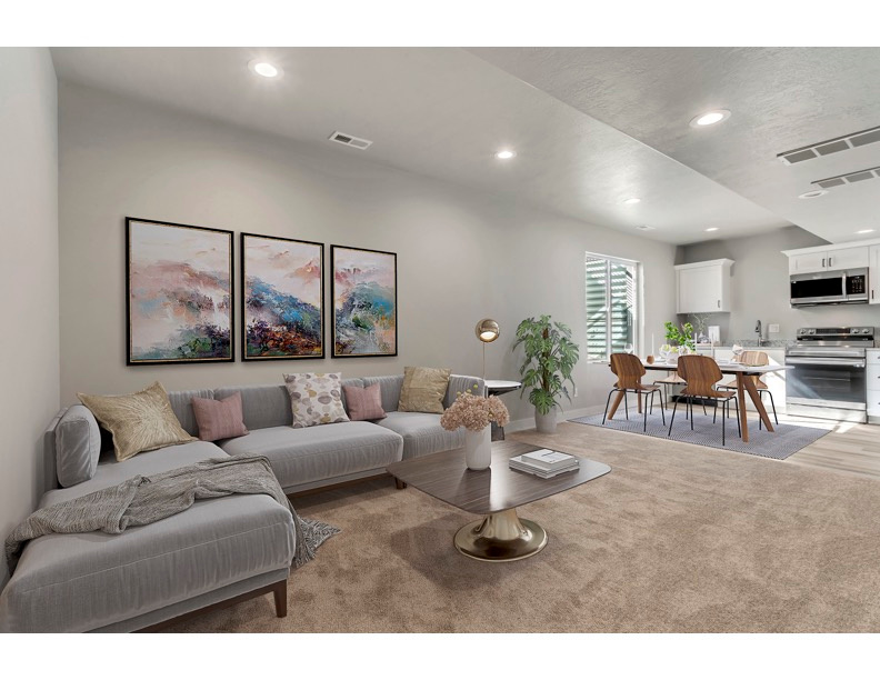 Living room with light hardwood / wood-style flooring