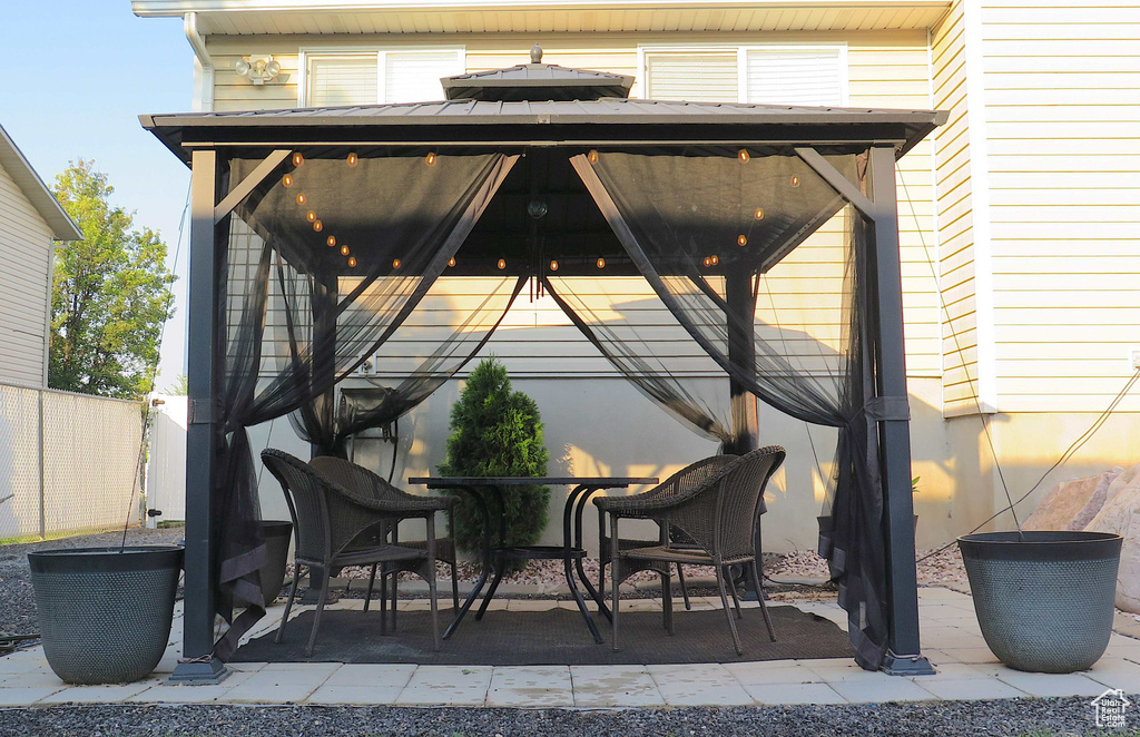 View of patio / terrace featuring a gazebo