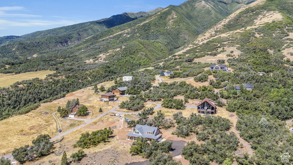 Birds eye view of property with a mountain view