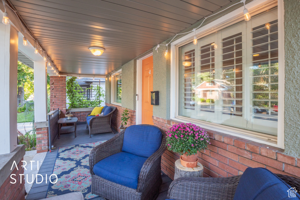 View of patio with covered porch