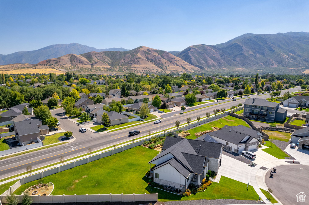 Drone / aerial view with a mountain view