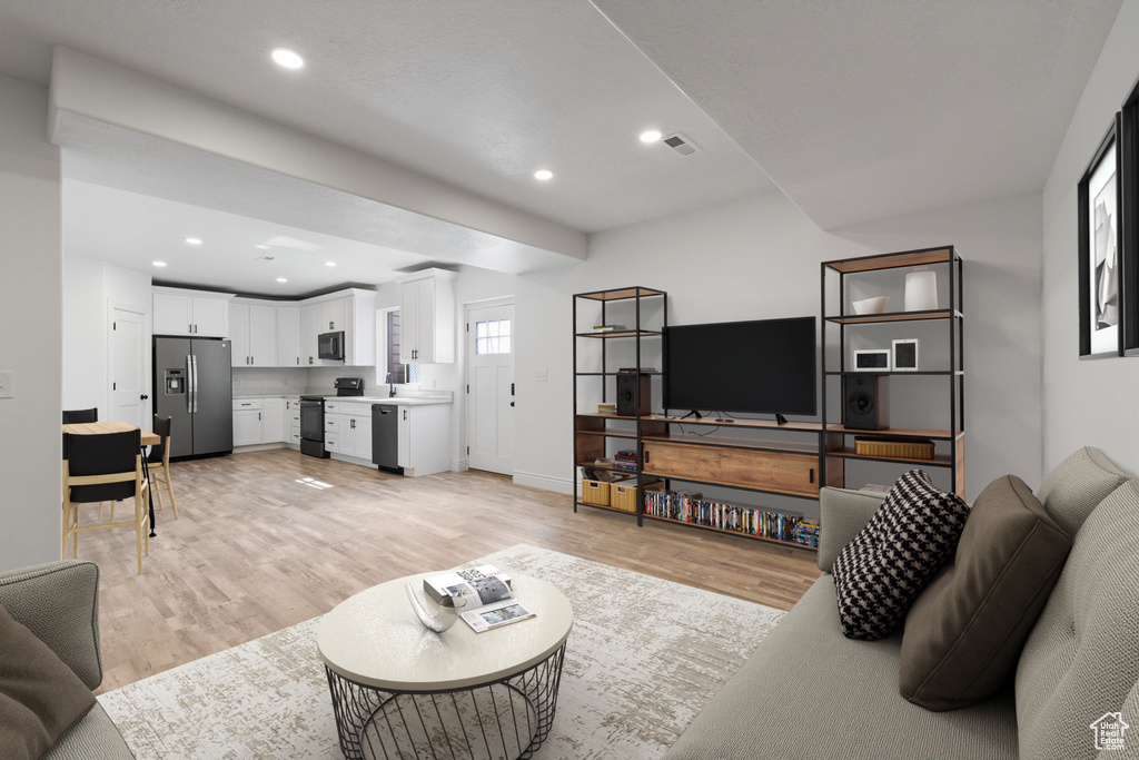 Living room featuring light wood-type flooring