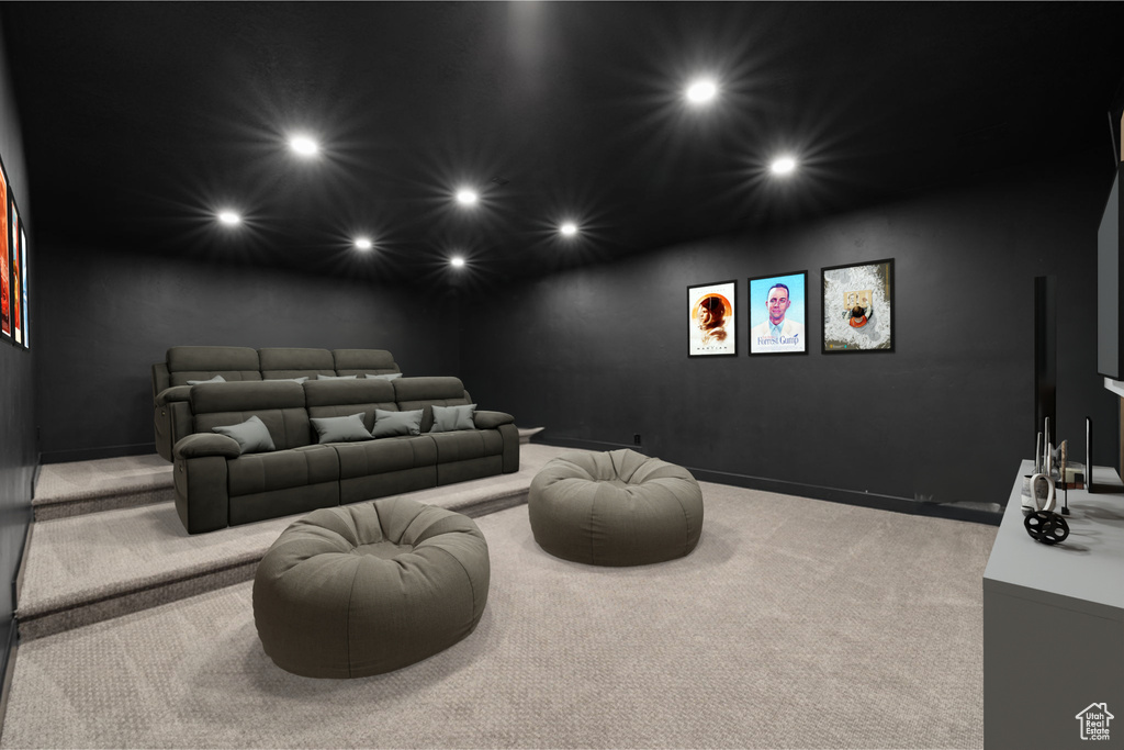 View of carpeted home theater