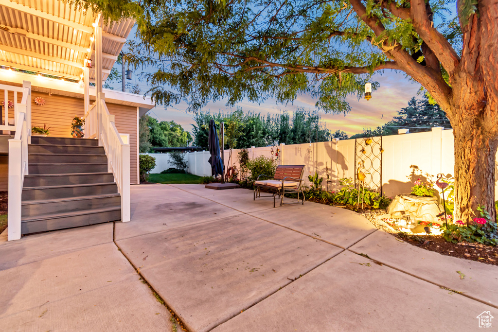 View of patio terrace at dusk