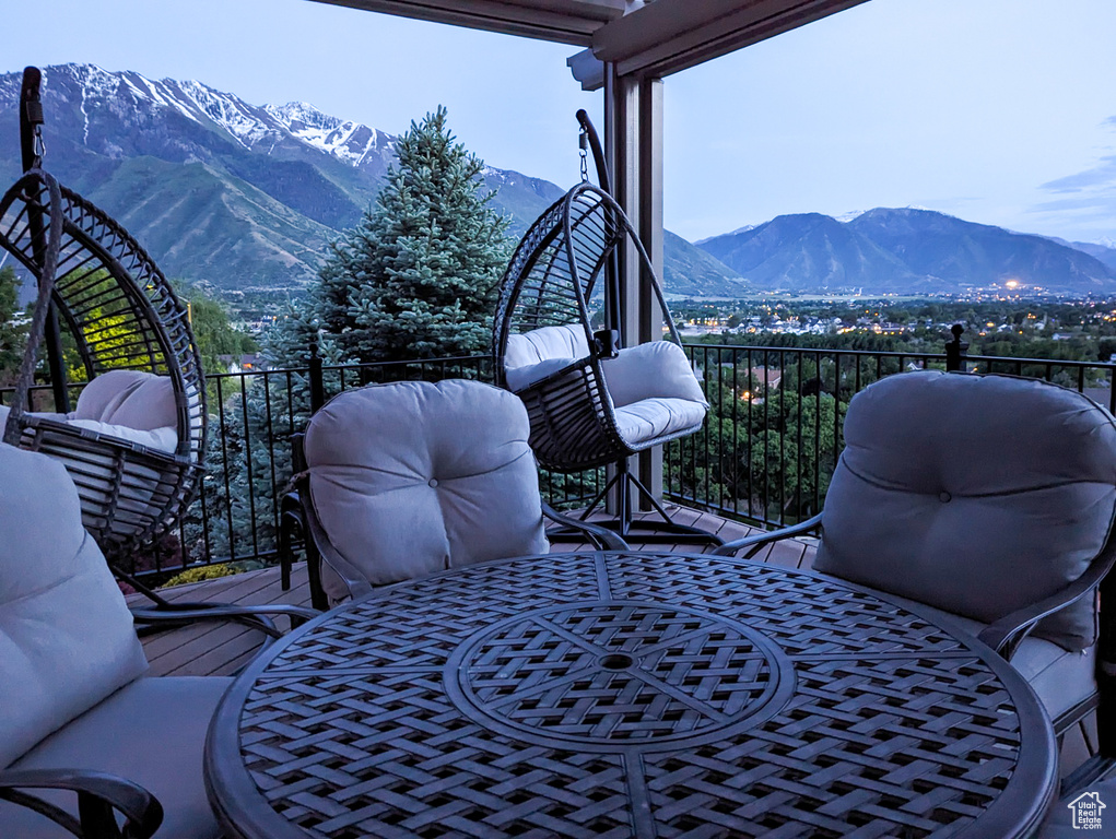 Wooden deck with a mountain view