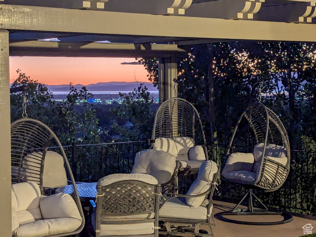 View of patio terrace at dusk