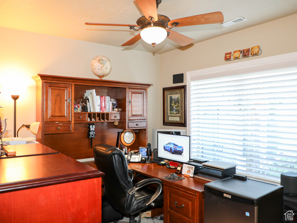 Office space with ceiling fan