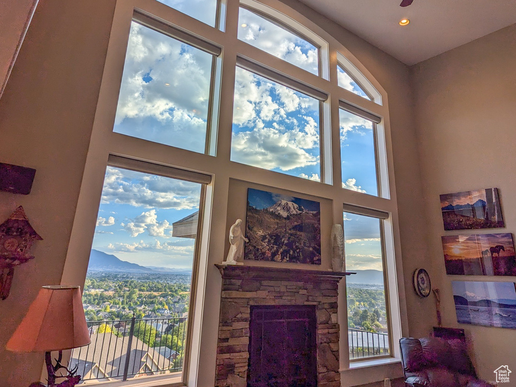 Living room with a fireplace