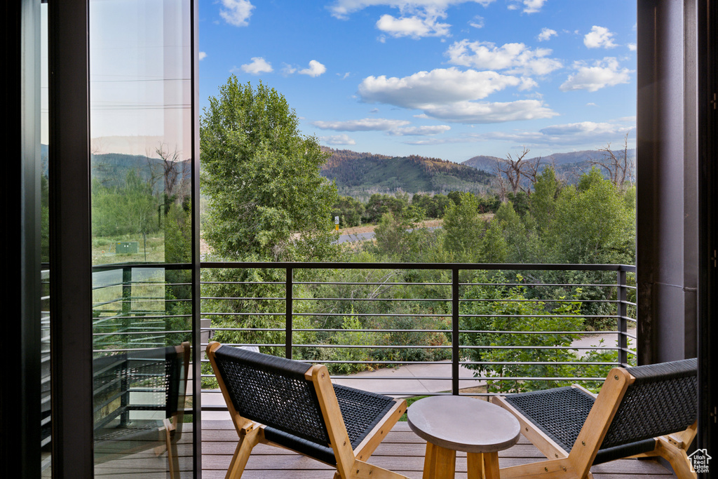 Balcony with a mountain view