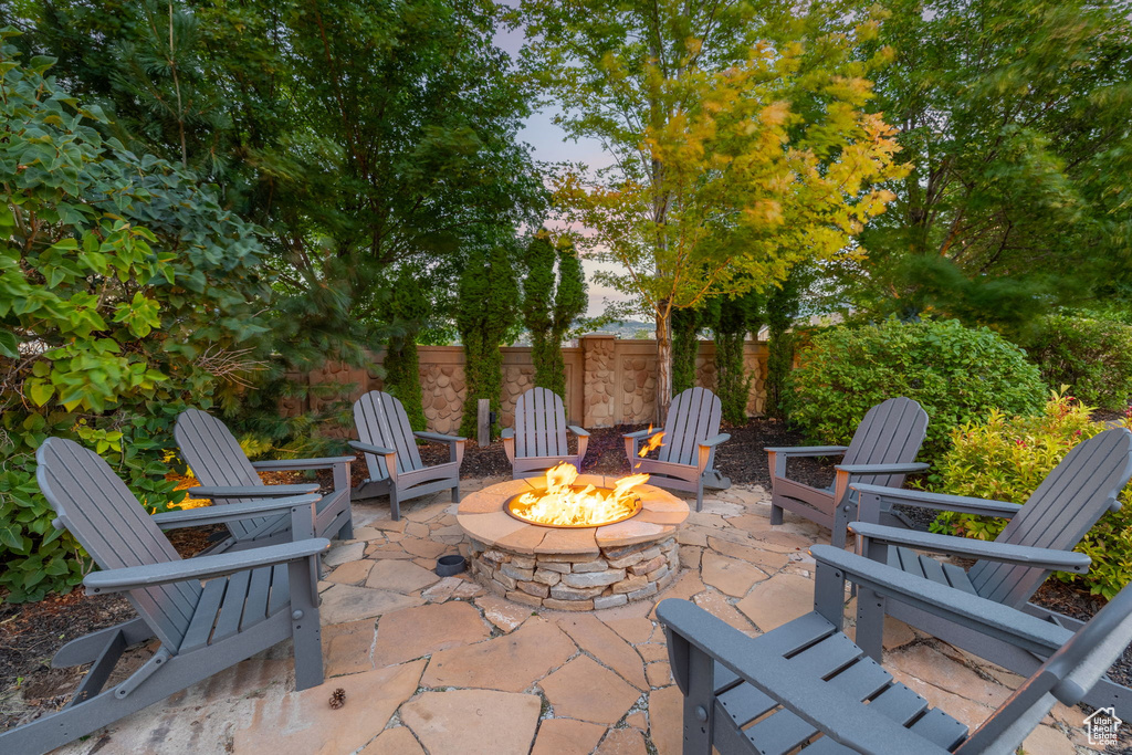 View of patio / terrace featuring a fire pit