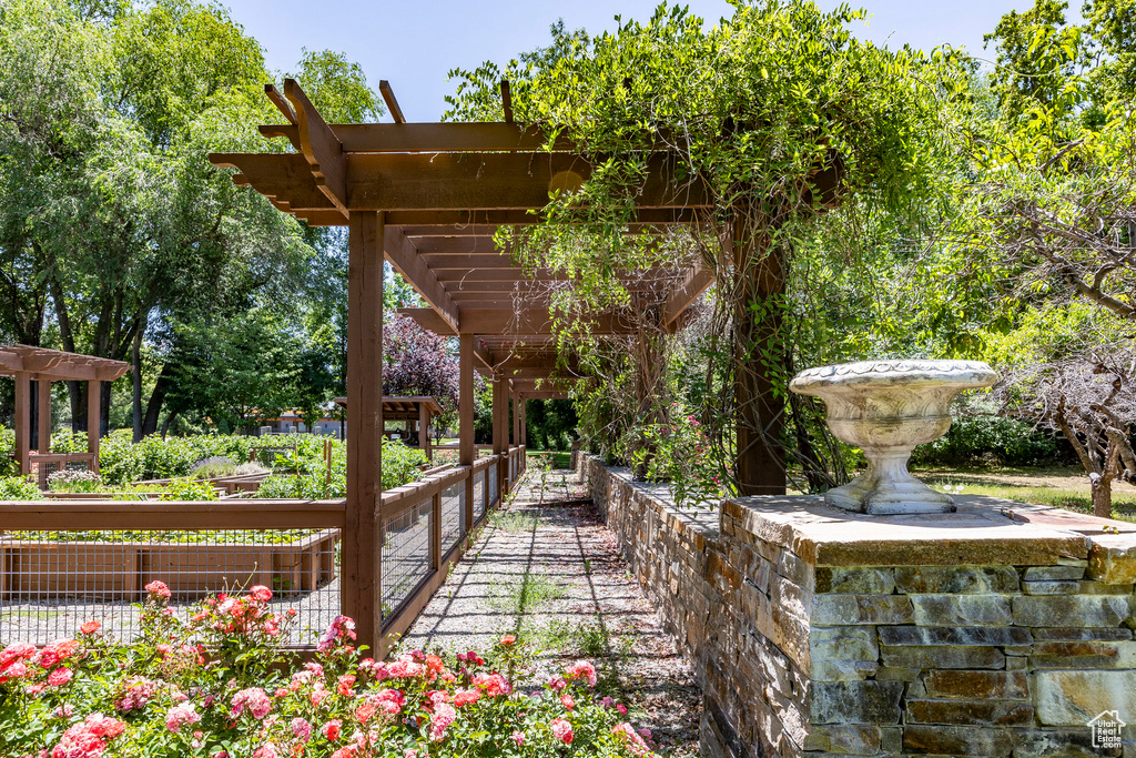 Exterior space featuring a pergola