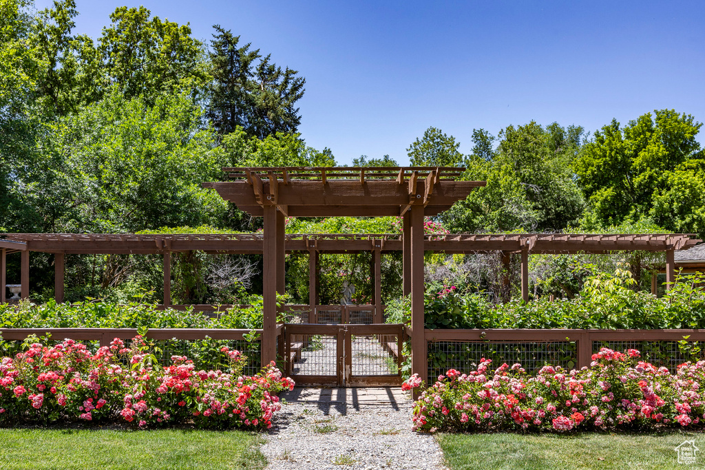 Exterior space with a pergola