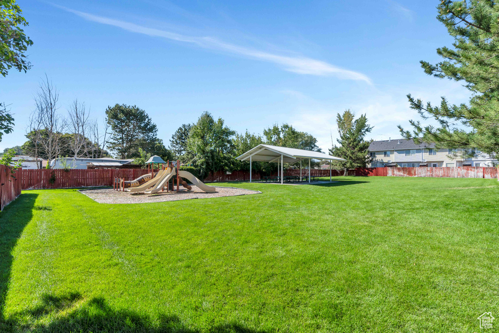 View of yard featuring a playground