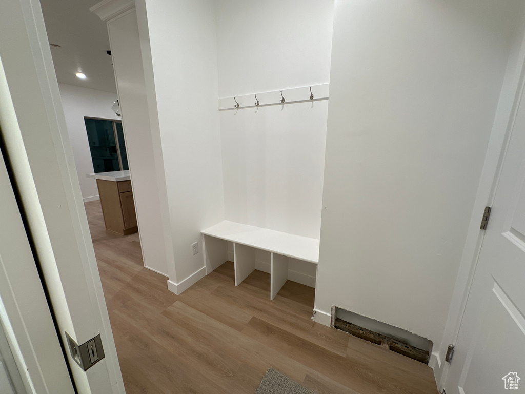 Mudroom featuring light hardwood / wood-style floors